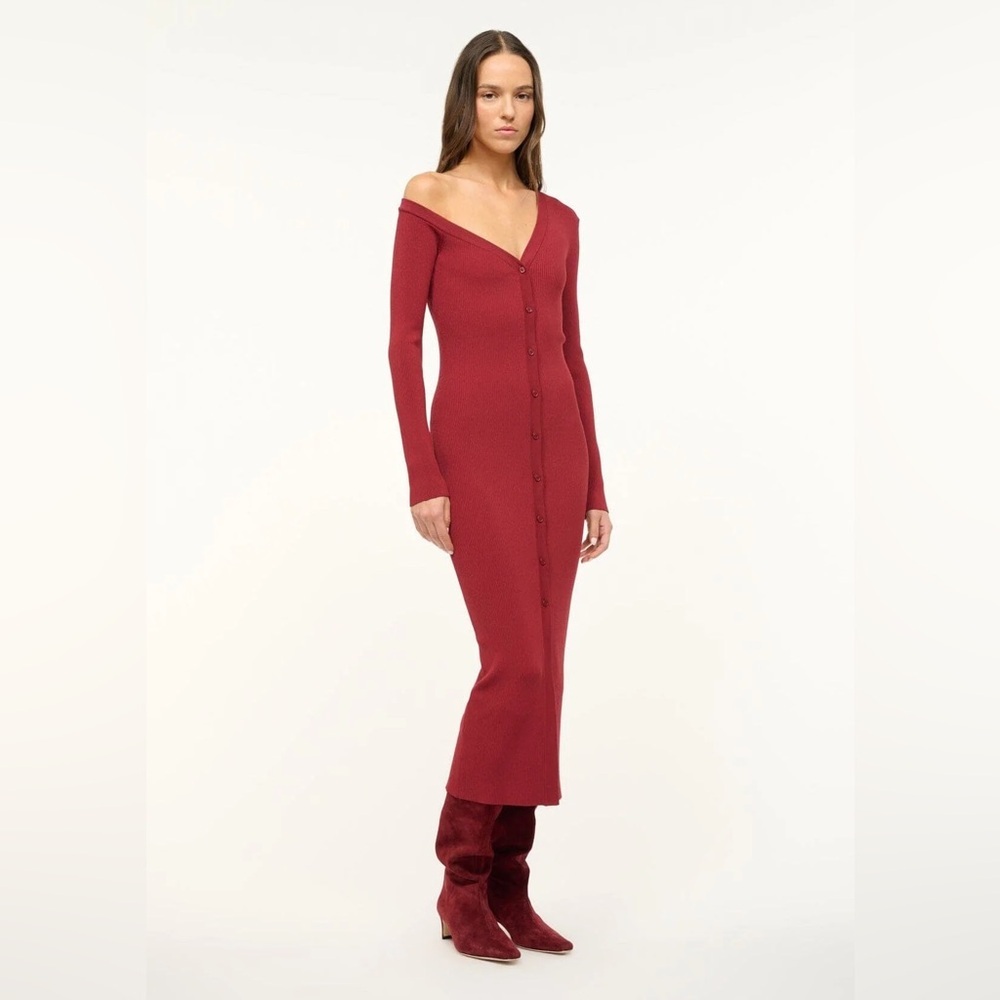 STAUD Craftsman Sweater Dress Red Medium